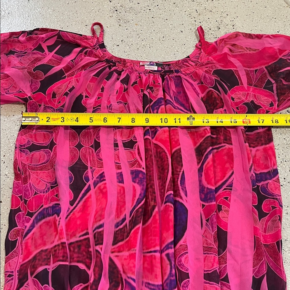 VTG BODY CENTRAL COLD SHOULDER SHORT SLEEVE ABSTRACT PRINT BLOUSE PINK PURP SZ M - Picture 14 of 16